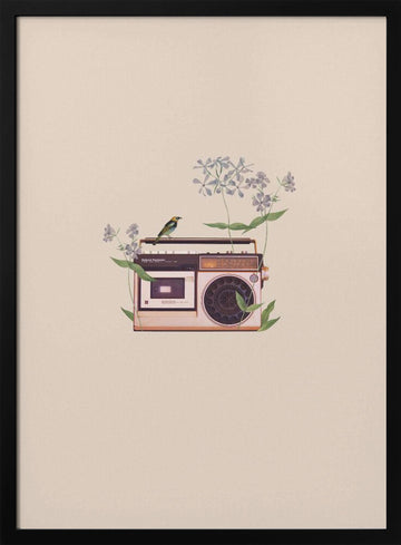 Boombox Bird Blossom | Poster - Black Metal Frame Interior