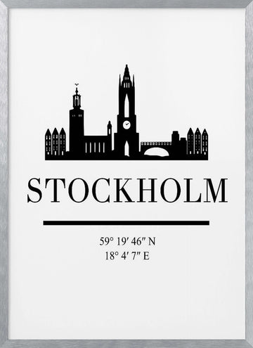Stockholm City Silhouette | Poster - Silver Frame Interior
