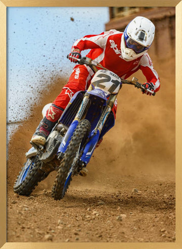 Motocross Rider Kicking Dust | Poster - Gold Frame Interior