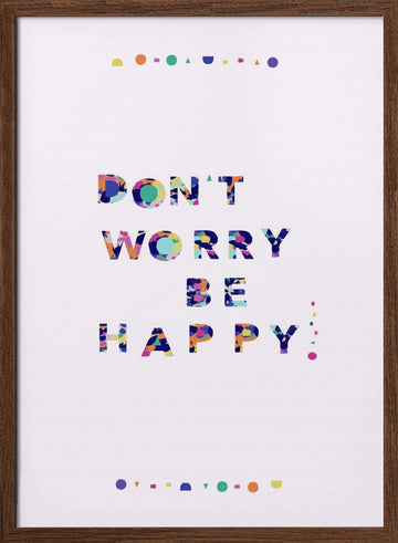 Don't Worry Be Happy Quote | Poster - Walnut Frame Interior