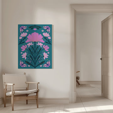 Vibrant Folk Flowers | Canvas - Room Interior 1