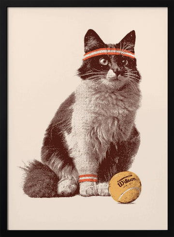 Retro Tennis Cat | Poster - Black Metal Frame Interior