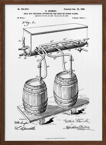 Vintage Beer Apparatus Patent | Poster - Walnut Frame Interior