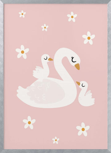 Sweet Swan Family | Poster - Silver Frame Interior