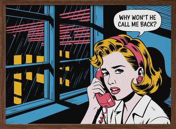 Worried Woman On Phone | Poster - Walnut Frame Interior