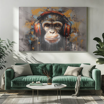 Chimpanzee with Headphones | Poster - Room Interior 1