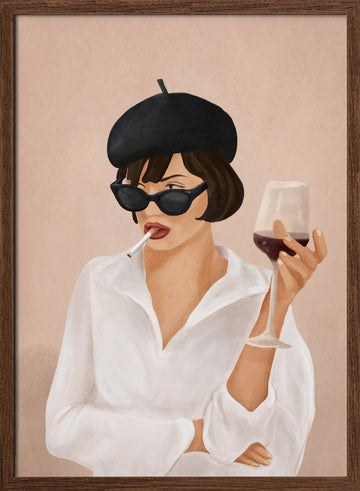 Chic Smoking Lady | Poster - Walnut Frame Interior