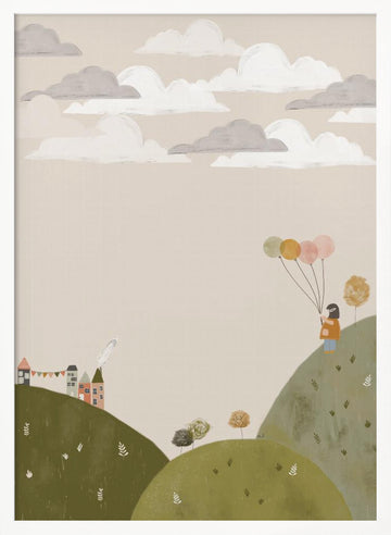 Dreamy Balloon Girl | Poster - White Frame Interior
