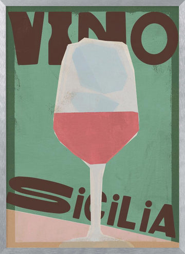Vino Sicilia Glass | Poster - Silver Frame Interior