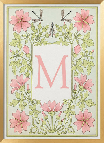 M Floral Monogram | Poster - Gold Frame Interior