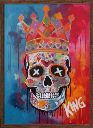 Colorful King Skull | Poster - Walnut Frame Interior
