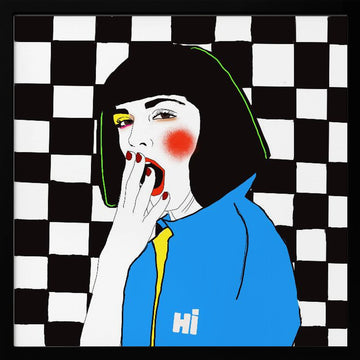 Yawning Pop Girl | Poster - Black Metal Frame Interior
