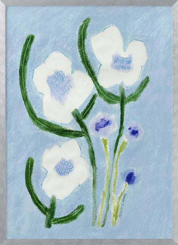 Blue Pastel Flowers | Poster - Silver Frame Interior