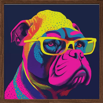Neon Pop Art Bulldog | Poster - Walnut Frame Interior