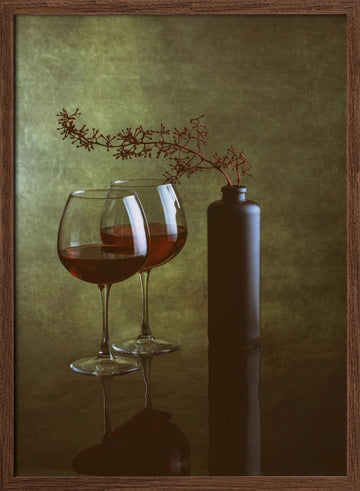Elegant Wine Still Life | Poster - Walnut Frame Interior