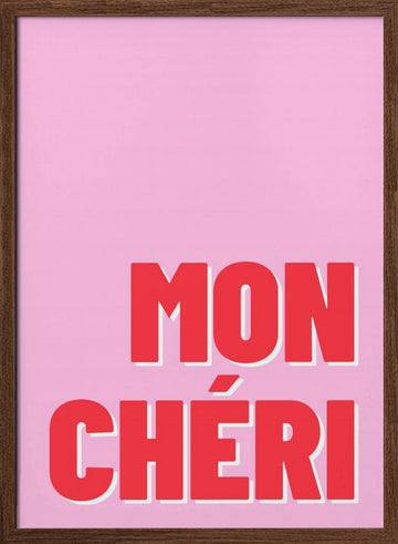Mon Cheri Love Typography | Poster - Walnut Frame Interior