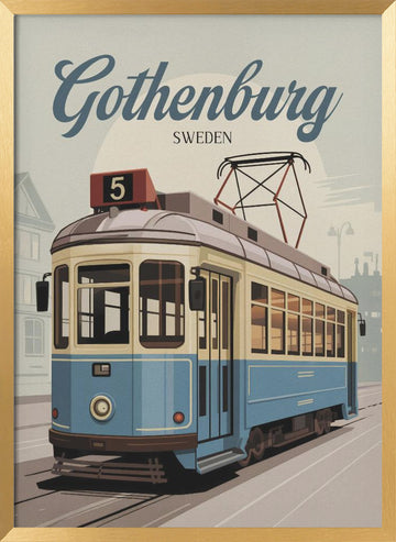 Gothenburg Vintage Tram | Poster - Gold Frame Interior