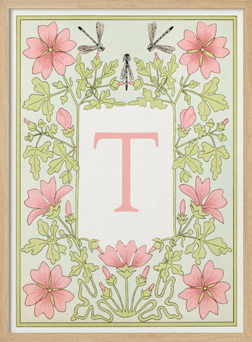 Elegant Botanical Letter T | Poster - Wood Frame Interior