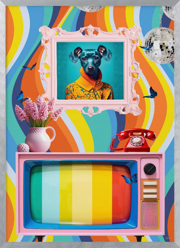 Groovy Dog Pink TV | Poster - Silver Frame Interior