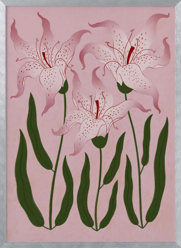 Botanical Pink Lilies | Poster - Silver Frame Interior