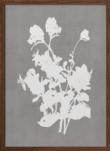 White Floral Silhouette | Poster - Walnut Frame Interior