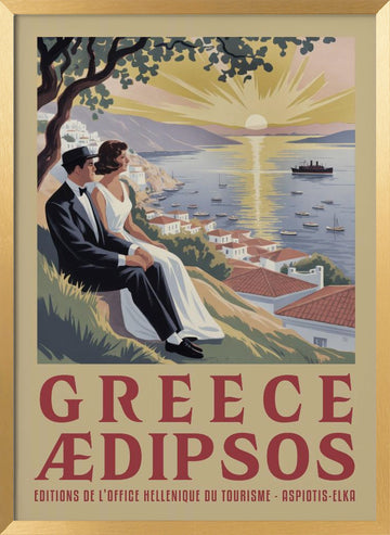 Couple's Greek Sunset | Poster - Gold Frame Interior