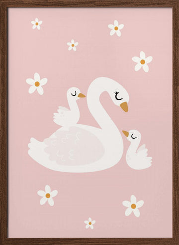 Sweet Swan Family | Poster - Walnut Frame Interior