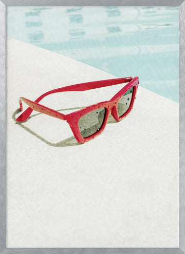 Red Poolside Sunglasses | Poster - Silver Frame Interior