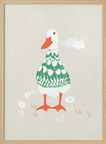 Whimsical Green Duck | Poster - Wood Frame Interior