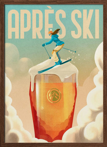 Après Ski Beer Fun | Poster - Walnut Frame Interior