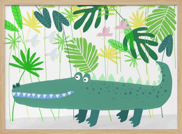 Smiling Alligator Jungle | Poster - Wood Frame Interior