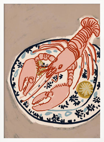 Pink Lobster Dinner | Poster - White Frame Interior