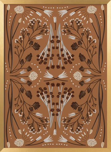 Folk Mirrored Botanicals - Earth Tones | Poster - Gold Frame Interior