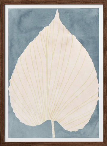 Soft Blue Fan Leaf | Poster - Walnut Frame Interior