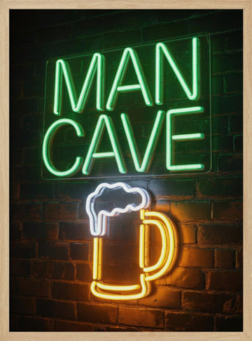 Man Cave Beer Mug Neon | Poster - Wood Frame Interior
