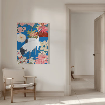 Japanese Cranes Floral Art | Canvas - Room Interior 1