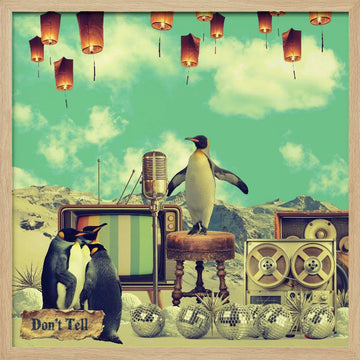 Retro Penguin Party | Poster - Wood Frame Interior