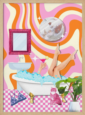 Groovy Bathtub Bliss | Poster - Wood Frame Interior