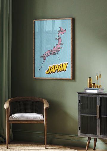 Pop Art Japan Map | Poster - Room Interior 2