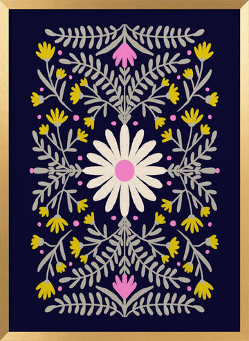 Folk Art Daisy Pattern | Poster - Gold Frame Interior
