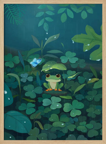 Rainy Day Frog | Poster - Wood Frame Interior