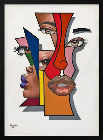 Abstract Geometric Faces | Poster - Black Metal Frame Interior