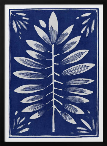 Stylized Blue Foliage | Poster - Black Metal Frame Interior