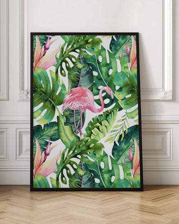 Tropical Flamingo Leaves | Poster - Room Interior 1