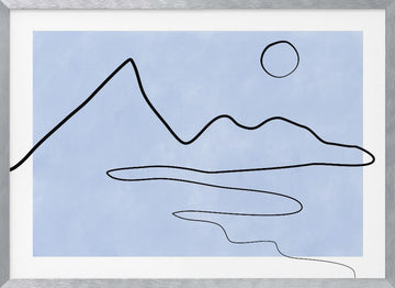 Minimalist Mountain Lake Sun | Poster - Silver Frame Interior
