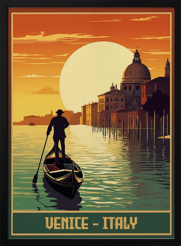 Venice Grand Canal Sunset | Poster - Black Metal Frame Interior