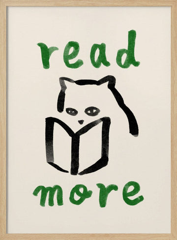 Cozy Reading Cat | Poster - Wood Frame Interior