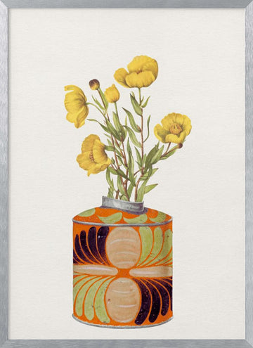 Yellow Flowers Orange Vase | Poster - Silver Frame Interior