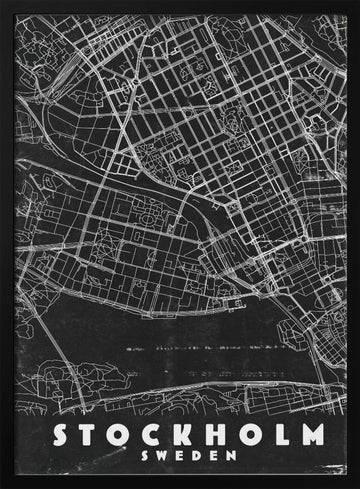 Minimalist Stockholm Map | Poster - Black Metal Frame Interior