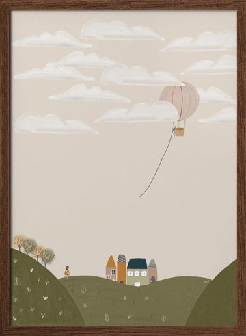 Dreamy Village Journey | Poster - Walnut Frame Interior